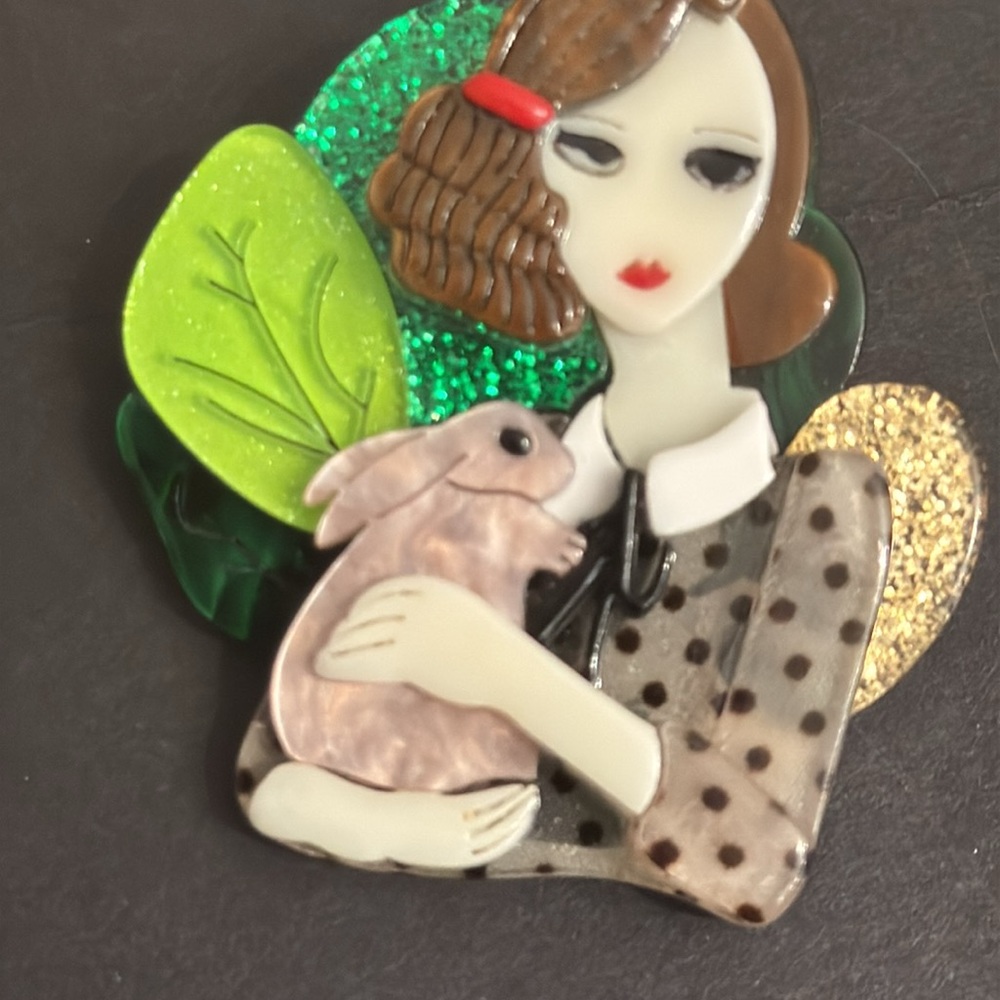 ๐๐SOLD 3D Layered Lady with Rabbit Brooch Pin - Picture 10 of 11